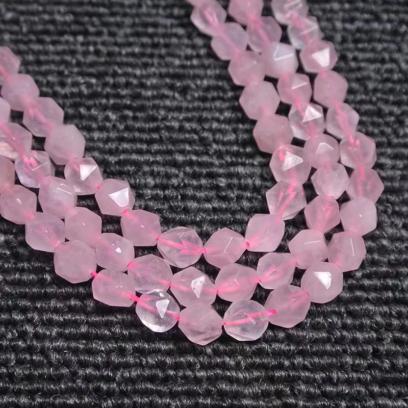 Natural Faceted Pink Quartz Stone Beads Round Loose Spacer Beads For Jewelry Making DIY Bracelets Necklace 15\