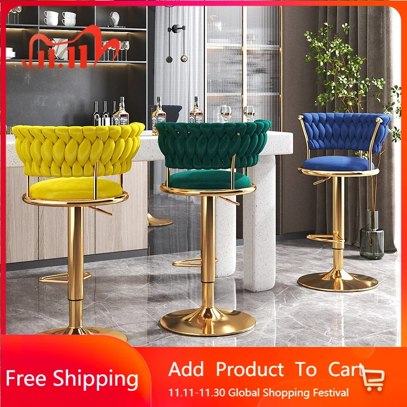 

Velvet Throne Barstools Gold Luxury Black Metal Designer Accent Design With Barstools Back Aesthetic Banqueta Trendy Furniture
