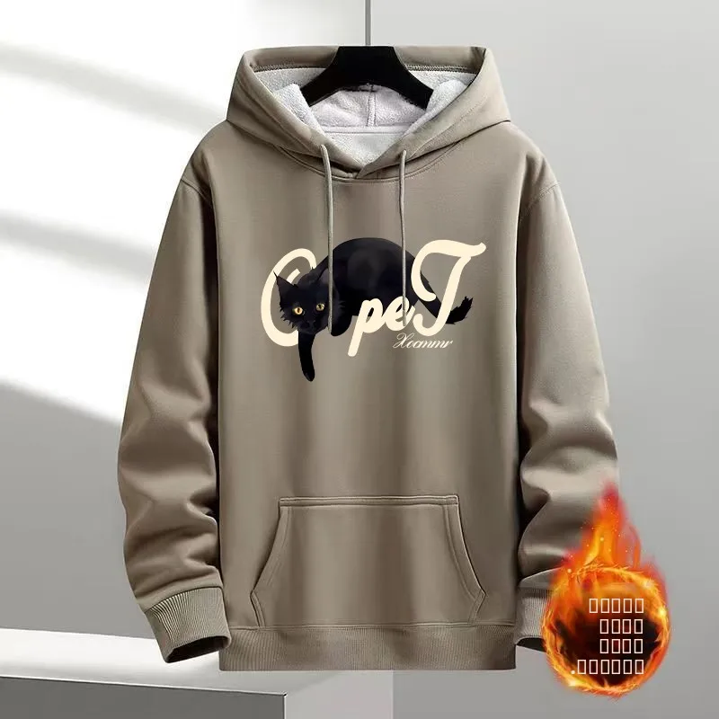 

Утепленная флисовая толстовка с капюшоном для пар, теплая, осенне-зимняя, из полиэстера, повседневная, с принтом, в корейском стиле, для отдыха