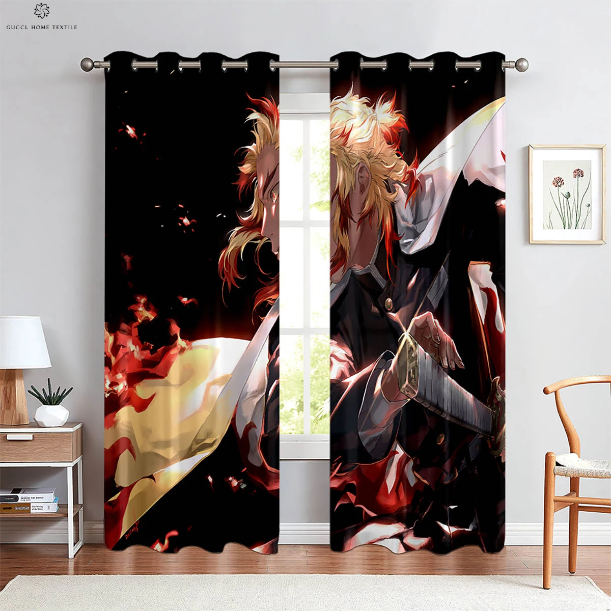 Anime Cartoon Girl Japanese Comic Print Curtains, Children's Room, Dormitory, Living Room, Study, Decorative, 2 Pcs