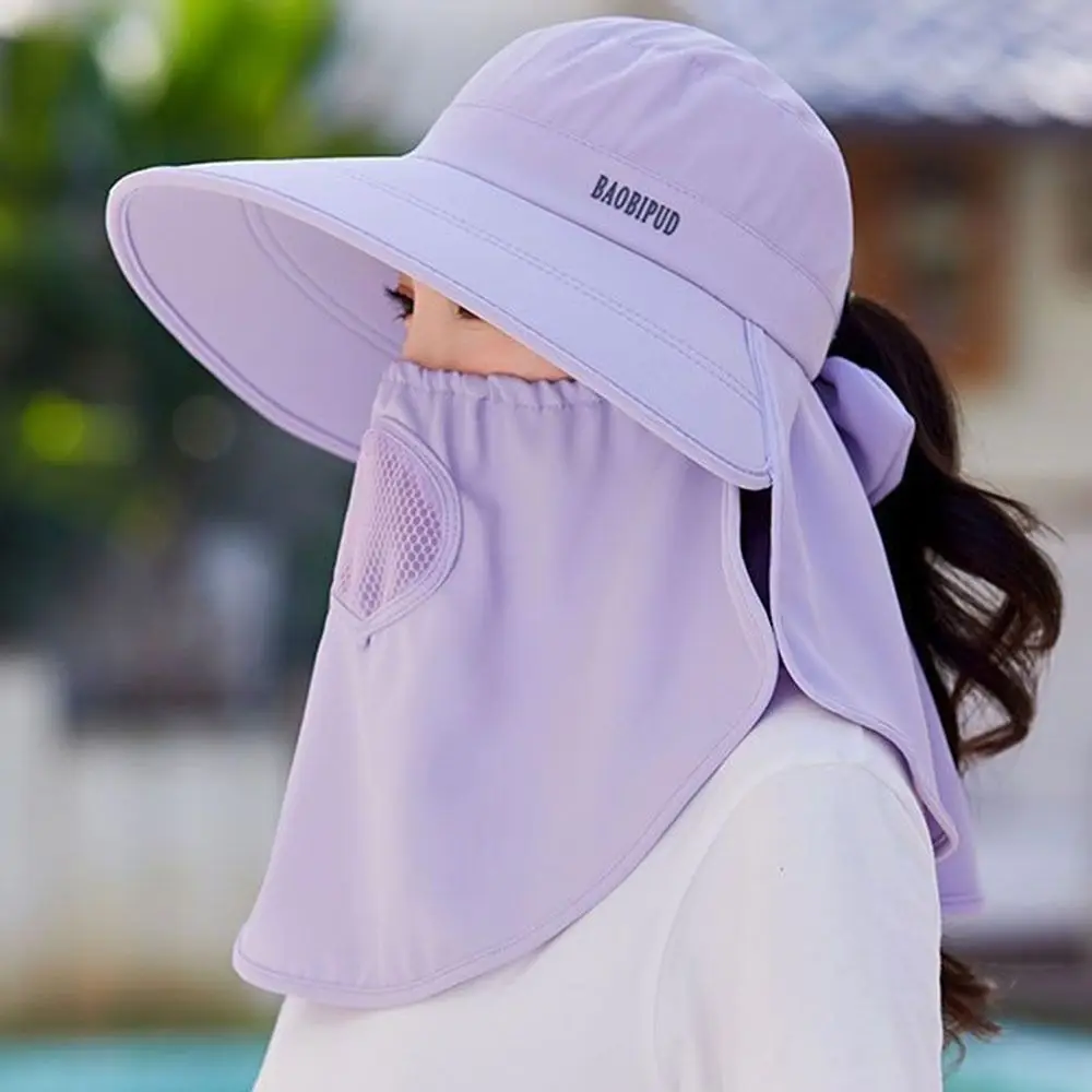 

New Lightweight Sun Hat Breathable UV Protection Tea Picking Cap Wide Brim With Detachable Mask Bucket Hat Women