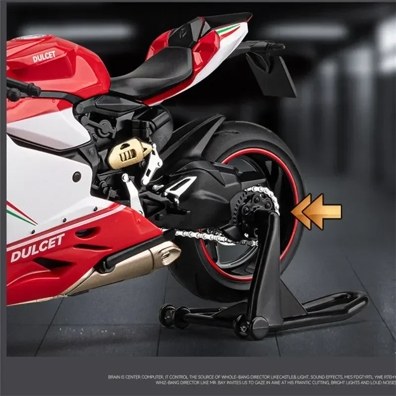 Modelo de motocicleta de aleación Ducati 1199 Panigale 1:12, modelo de motocicleta de carreras de Metal fundido a presión, adorno de luz de sonido, regalos de juguete para niños