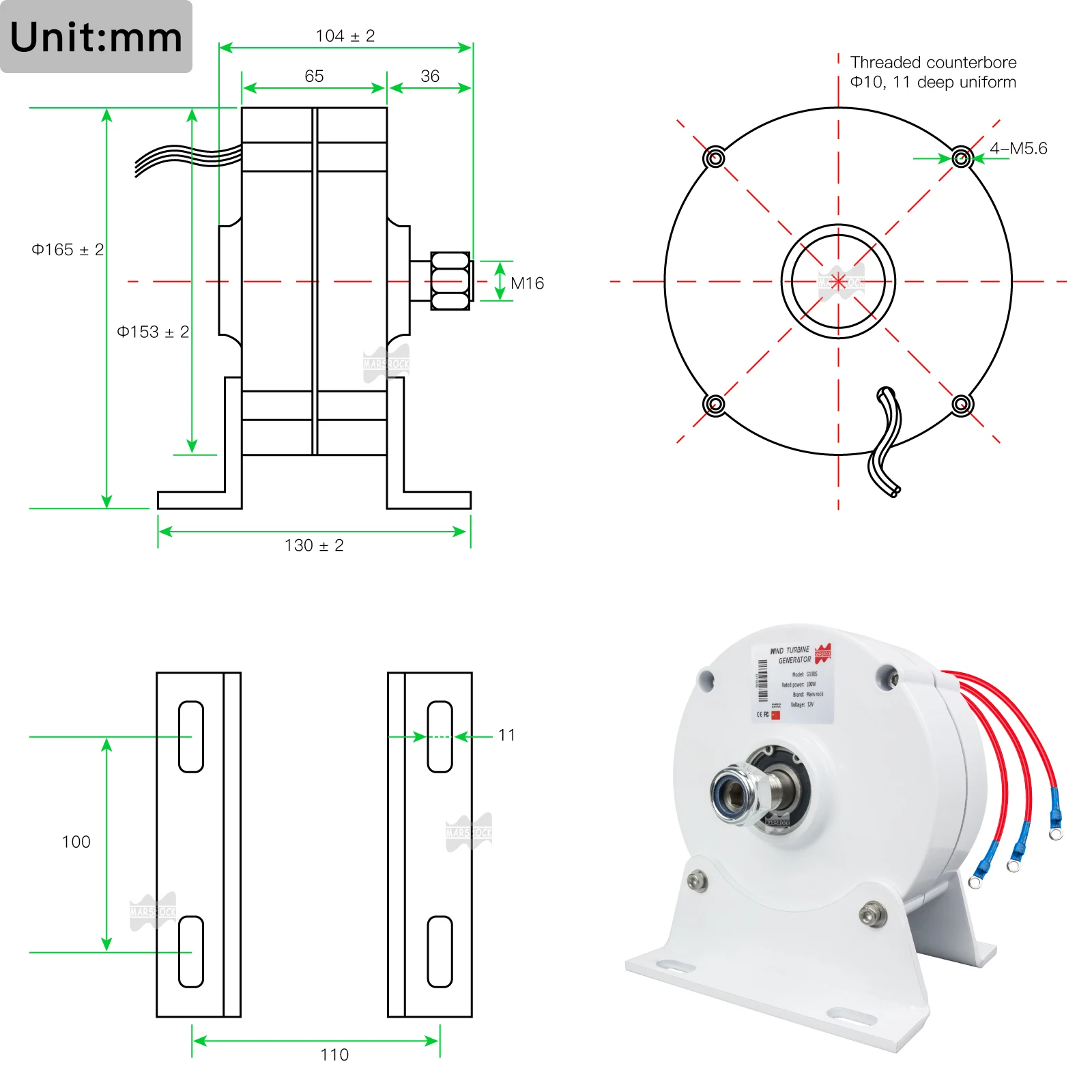 100W AC12V 24V Permanent Magnet Generator, Low Wind Speed, Gearless, Three Box AC Generator, DIY Wind Turbine Generator