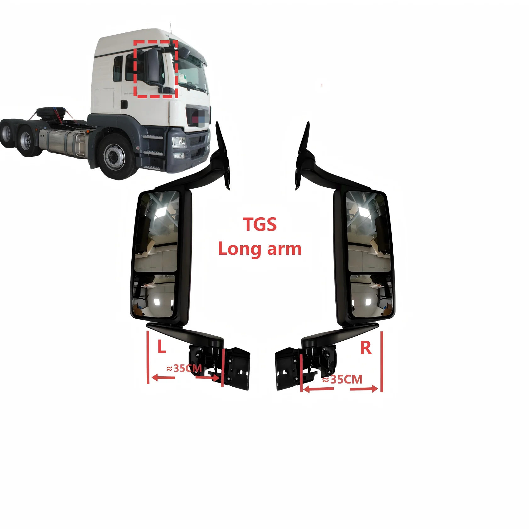 

Suitable For MAN TGS Truck Long Arm Rearview Mirror OE 81637306549 81637306755 81637306550 81637306762