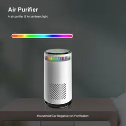 Portable Car Air Purifier Negative Ion & HEPA Filter Low Noise DeodorizerDust Smoke Removal Compact Design for Car Home Use