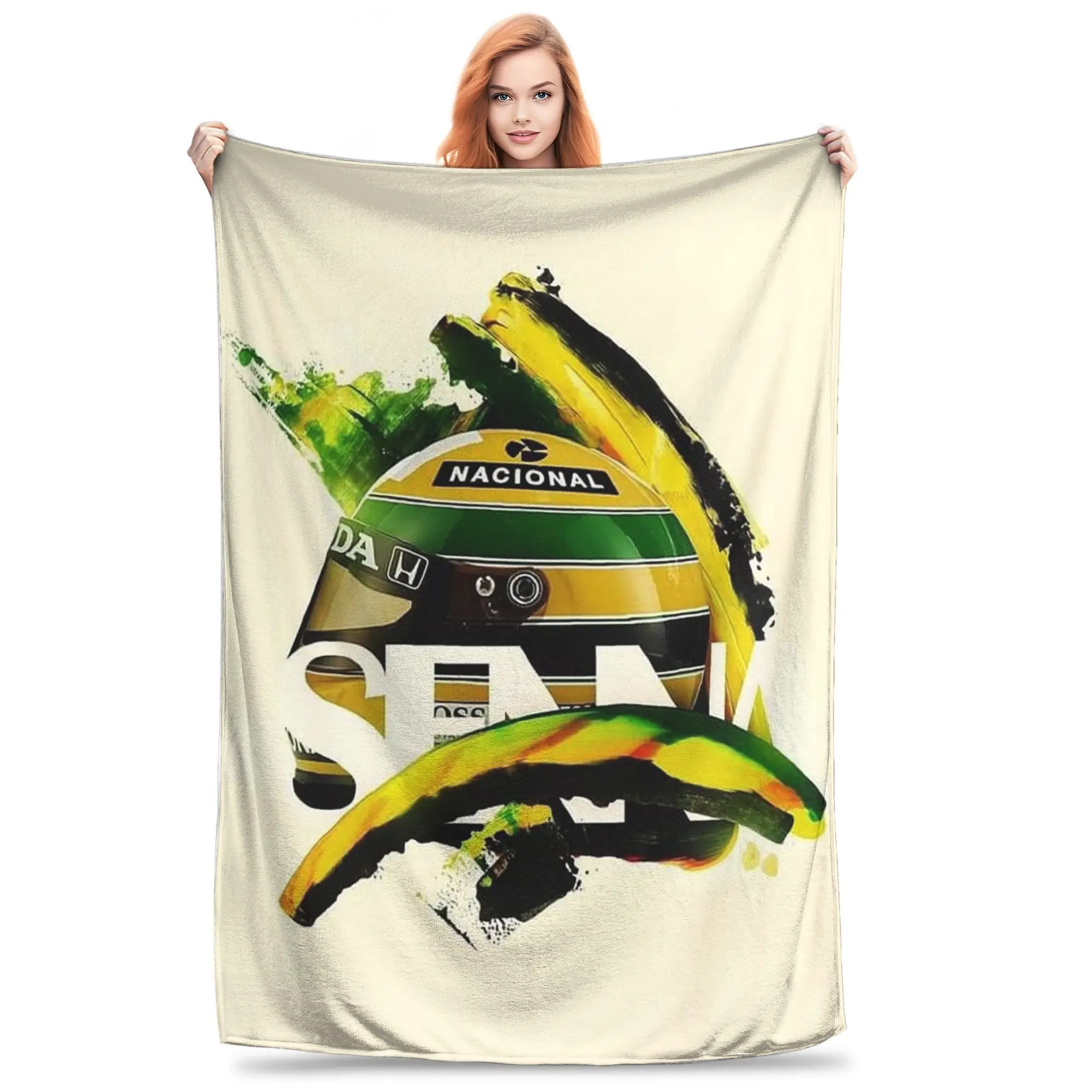 Flannel Throw Blanket Ayrton Senna 1991 Helmet Racing Warm Plush Blankets Soft Bedding for Bed Living room Home Travel Sofa