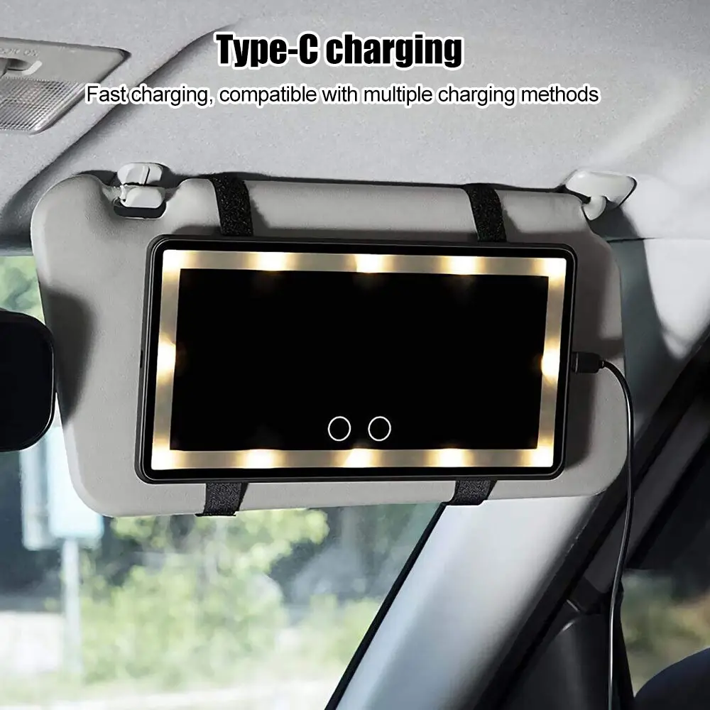 Universal 60 LEDs Car Sun Visor Dimmable HD Vanity Mirror Rechargeable Touch Screen Switch Interior Cosmetic Makeup Mirror