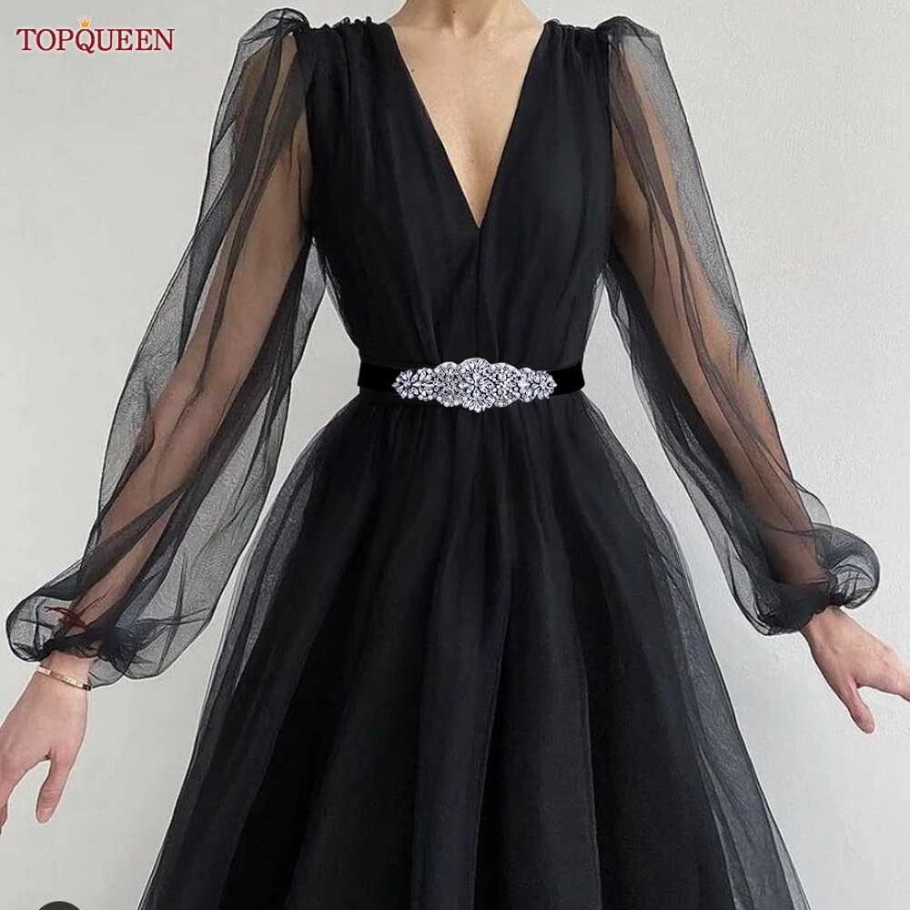 Topqueen s394 preto elástico largo cinto feminino vestido de senhoras strass diamante cintura moda luxo adulto decoração faixa