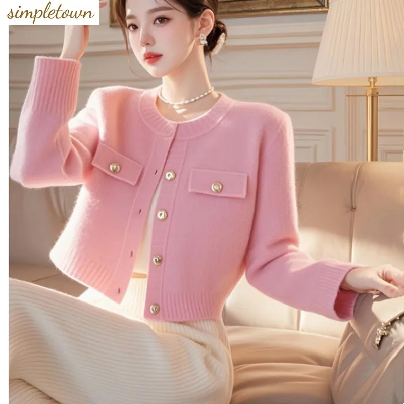 

Autumn and Winter New Women's Set Fashion Small Fragrant Pink Knitted Sweater+Wide Leg Pants Set