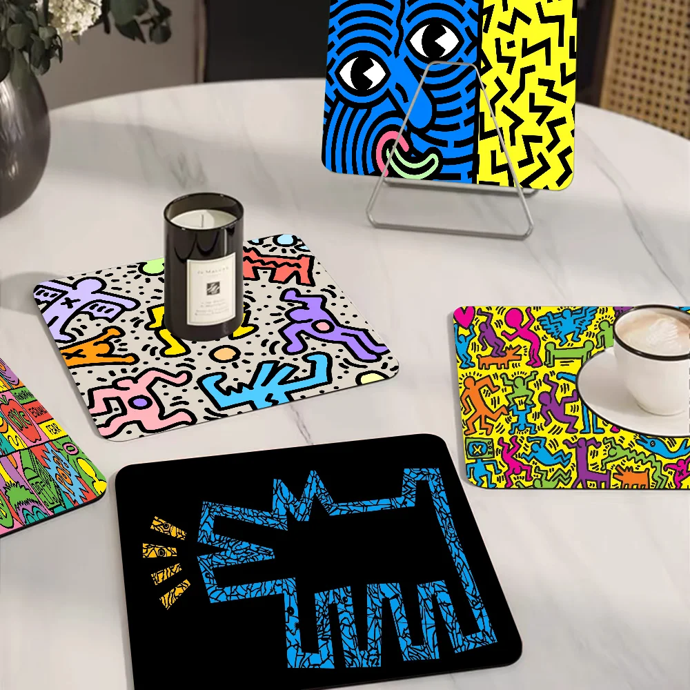 Keith-Haring-Works-Colorful-PrintKitchen Tableware Dish Drying Mats Desk Drain Pad Heat Resistant Counter Top Mat