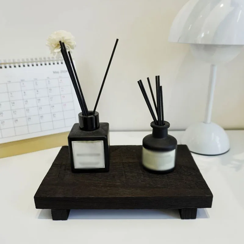 Wood Tray Pedestal Stand Bathroom Decor Wooden Vanity Hands Soap Scented Candle Storage Holder Tray Kitchen Seasoning Holder image 6