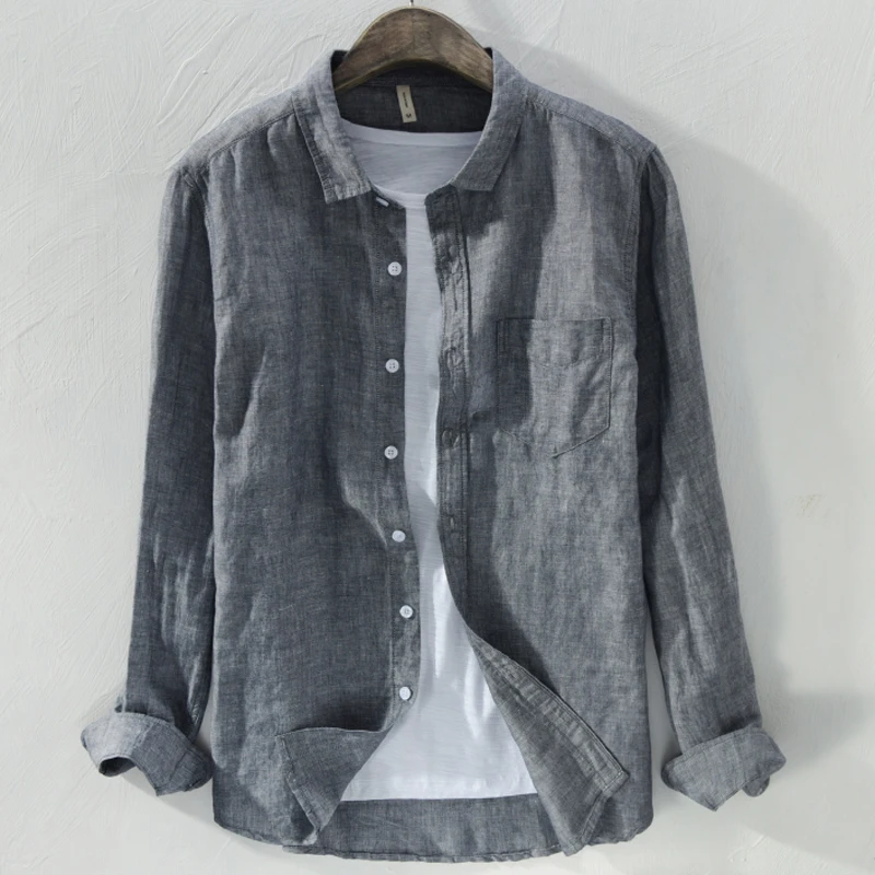 

Spring Seasonal Men's Long Sleeve Linen Shirt Jacket Casual Wear Outerwear Breathable Thin Cotton Linen Material Top