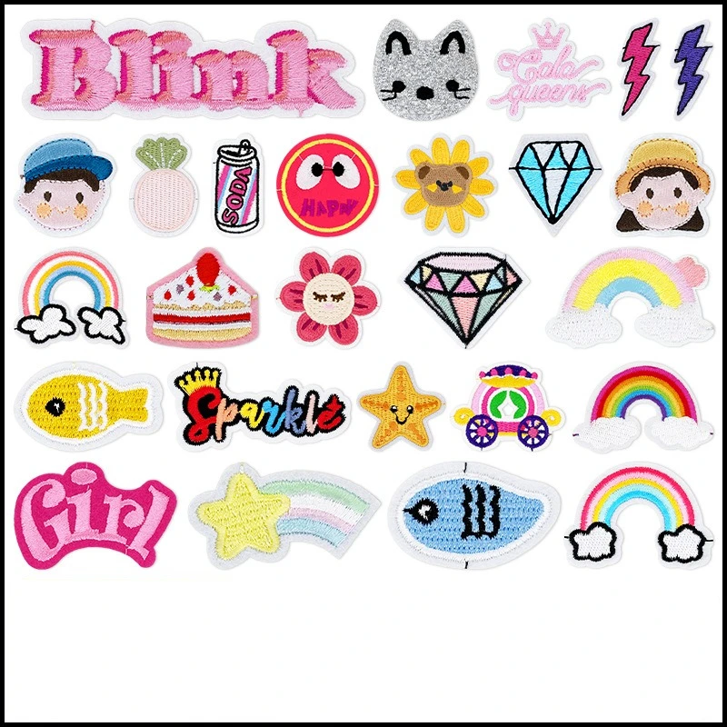 1PCS Rainbow Lightning Cartoon Character Diamond Embroidery Patch Cake For Clothes Hole Repair Decoration Iron On Label