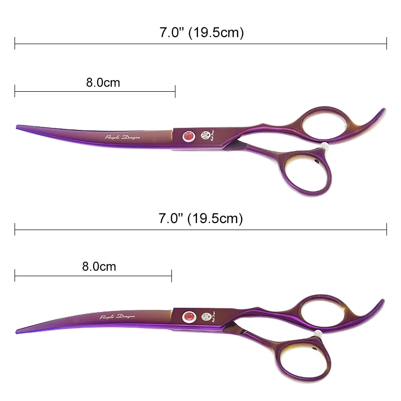 7-calowy fioletowy smok zwierzę domowe nożyce do cięcia 18 zębów nożyce do cieniowania stali 440C do pielęgnacji psa zakrzywiona ścinanie trymer dla kota B0021B