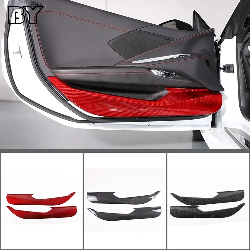 Door Anti-Kick Panel Cover Trim Sticker For Chevrolet Corvette C8 Stingray Z51 Z06 2020-23 Car Inner Accessory Real Carbon Fiber