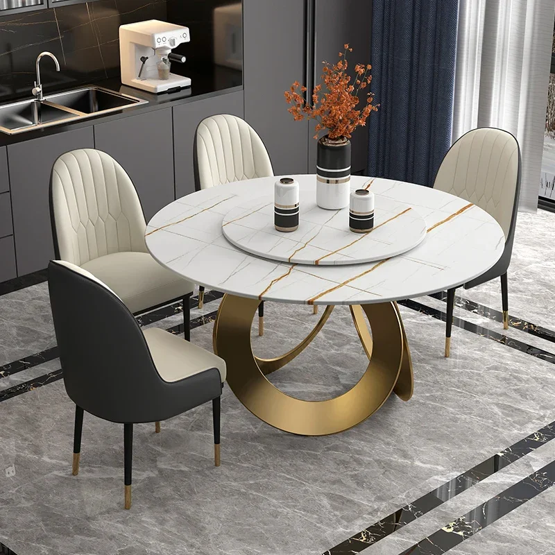 Linlamlim Dining Room furniture, sintered stone Table Set Featuring Leather Chairs and Stainless Steel Design Kitchen Furniture