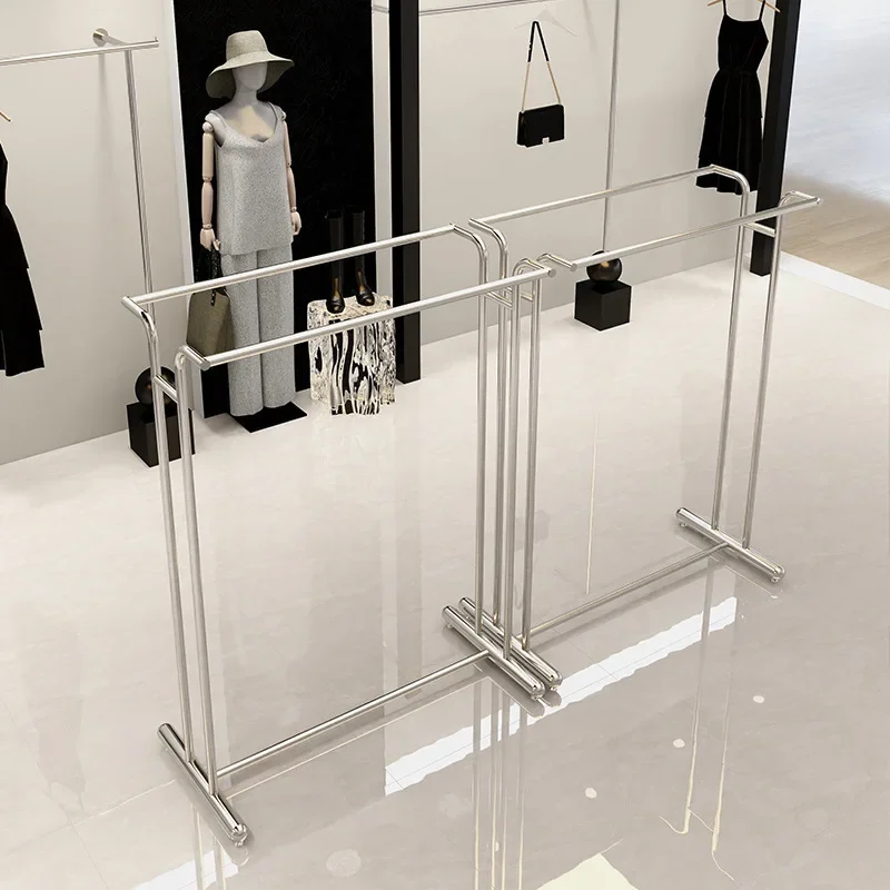 Nakajima Shelf Women's Clothing Store Parallel Bar Floor Rack Stainless Steel Clothing Middle Display Rack Hanger