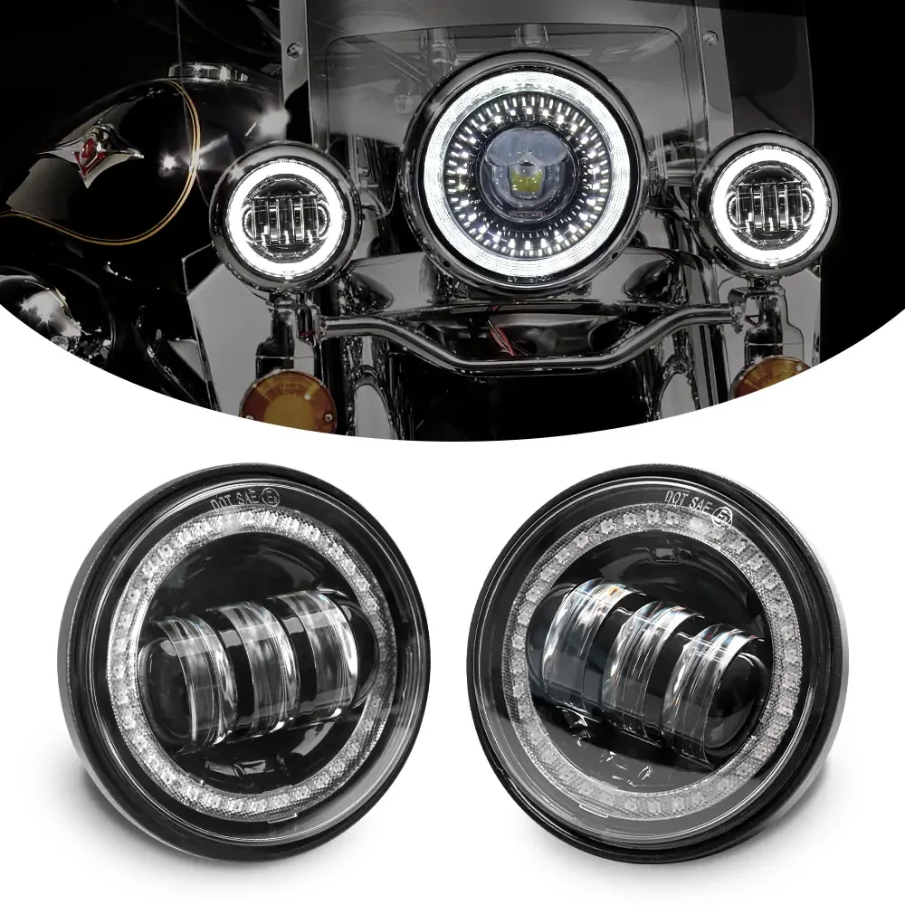 

4 5 inch fog light motorcycle led Chrome Black 1 Pair 4.5“ 4 1/2 inch LED Fog Passing Auxiliary light For Touring Electra Glide