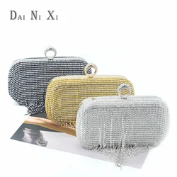 Luxury Women Diamond Tassel Tote argento strass Evening Wedding Handbag banchetto Crystal Evening Dinner Clutch Bag