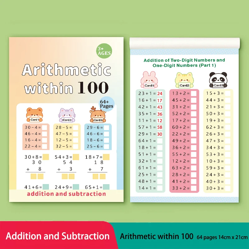 Kids Math Workbook Arithmetic within 100 Addition Subtraction Exercise Book 64 Pages Early Learning Practice Book for Preschool
