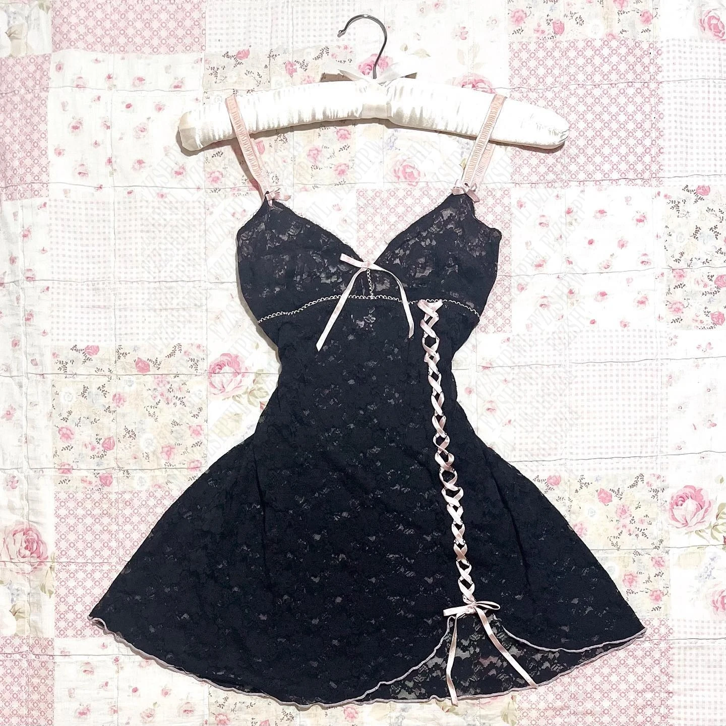 Women y2k Sleeveless black strapless fashion sexy backless mini dress Lace pink bow tulle slim temperament Punk A-line dress emo