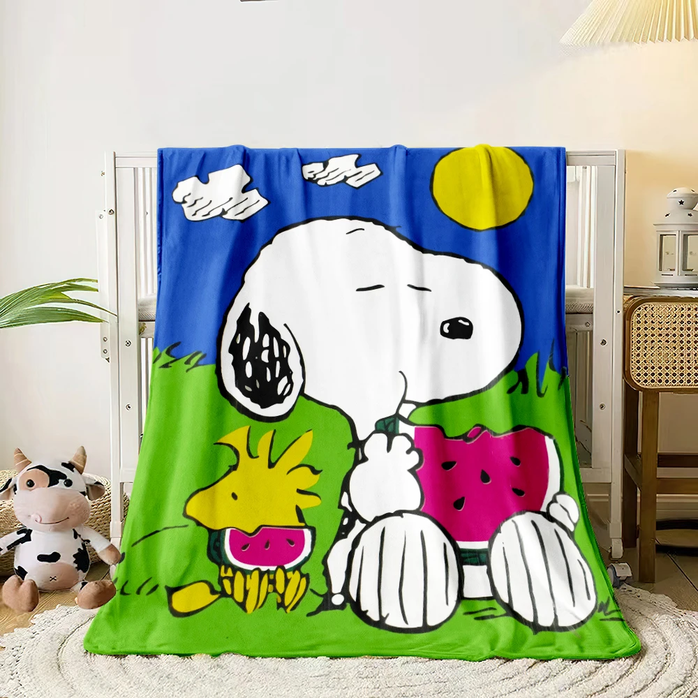 SNOOPY Cartoon HD Printed Flannel Blanket.Sofa Bedroom Bed Home Office Nap Blanket Car Travel Picnic Blankets Gift