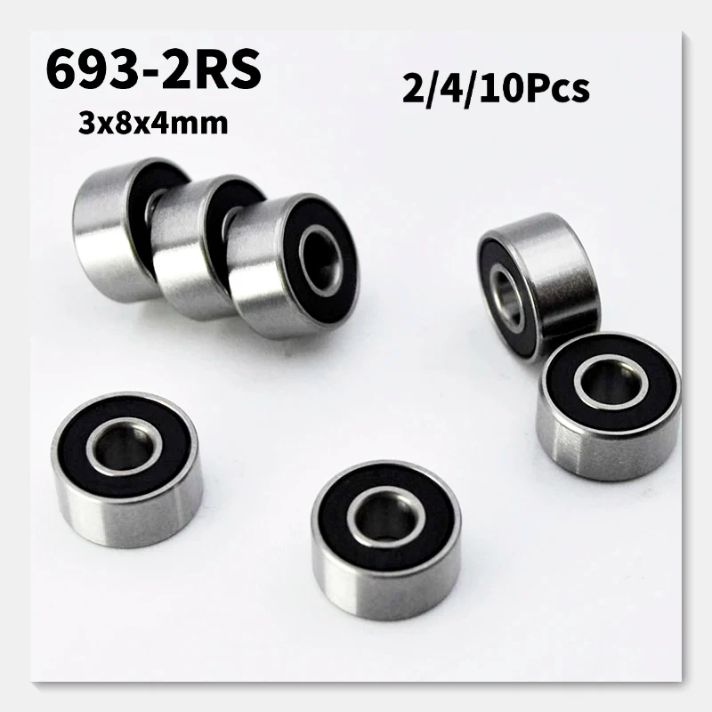 2/4/10pcs 693 2RS 3*8*4mm Miniature Bearing Chrome Steel 693RS Rubber Sealed Mini Ball Bearings