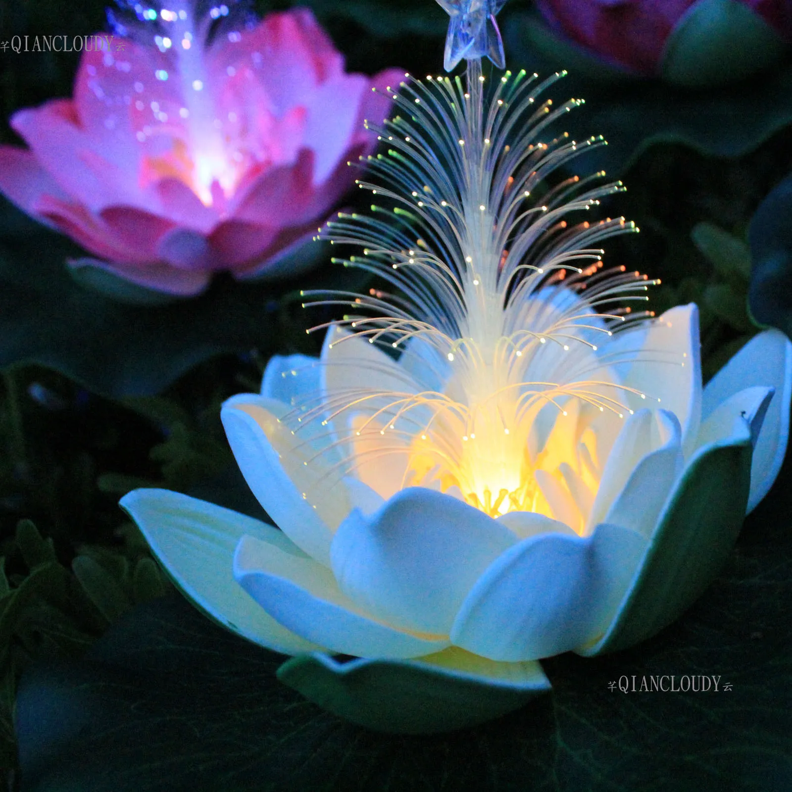 Qiancloudy Wedding Christmas Tree Led Optic Fibre Foam Lilies Lotus Artificial Flowers Home Decor Night Light D50 New Arrival