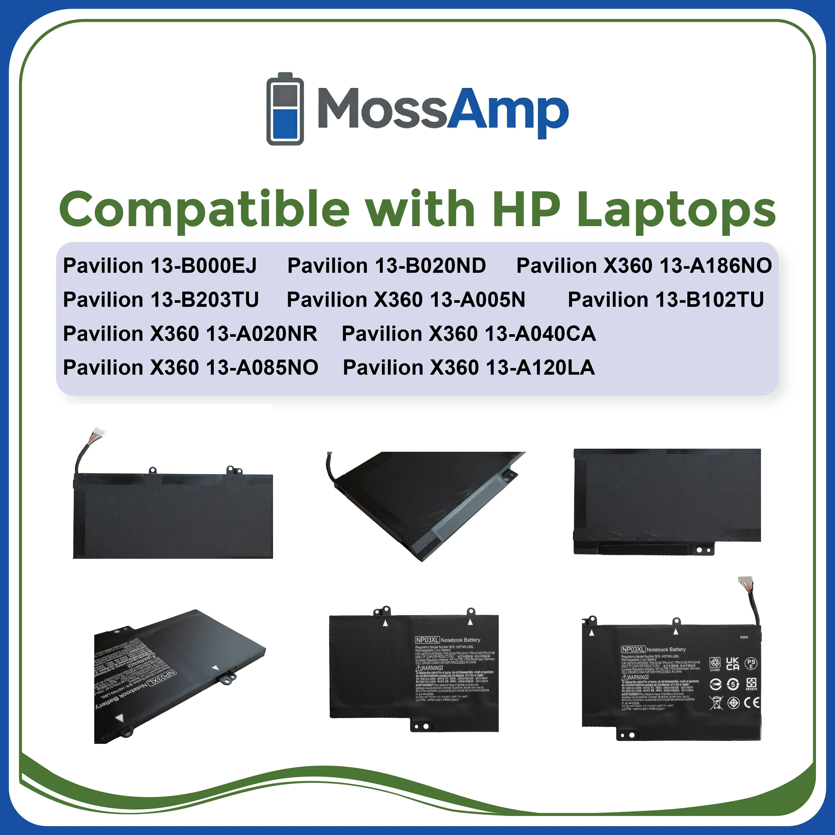 MossAmp 11.4V 43WH NP03XL Laptop Battery for Envy Pavilion 15 15T 13 760944-421 761230-005 HSTNN-LB6L NP03043XL