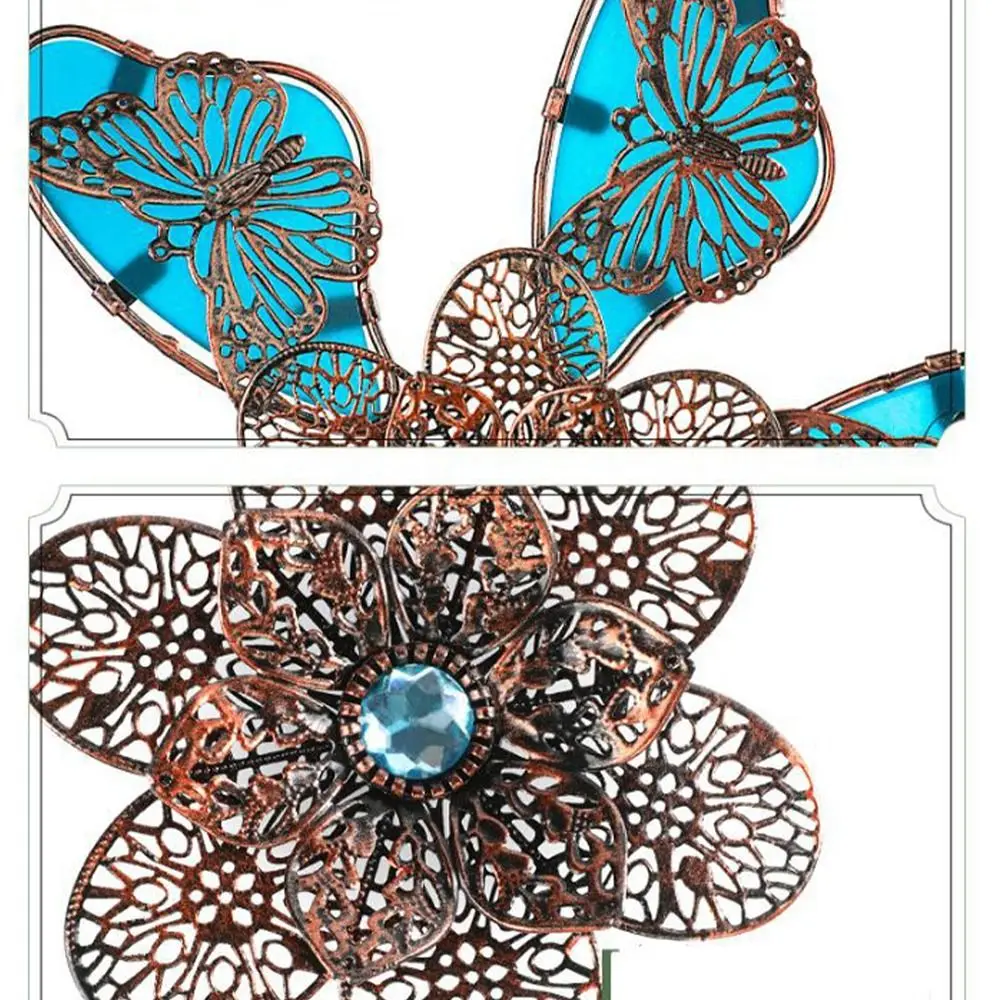 Metal Windmill Spinner Sculpture Luminous Effect Butterfly Pattern Gardening Plug Rotating Flower Pinwheel Backyard Patio