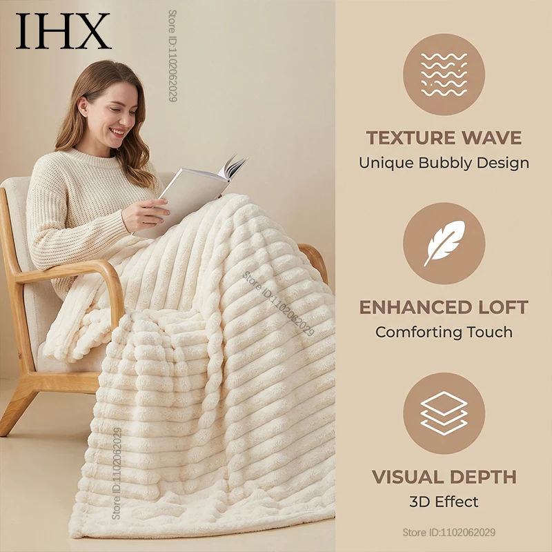 IHX Solid Color Imitation Rabbit Plush Milk Plush Thickened Thermal Leisure Home Blanket Office Nap Blanket, Custom Blanket Size