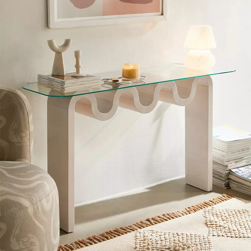 Creative entrance table Italian minimalist light luxury designer tempered glass entrance table water ripple rectangular