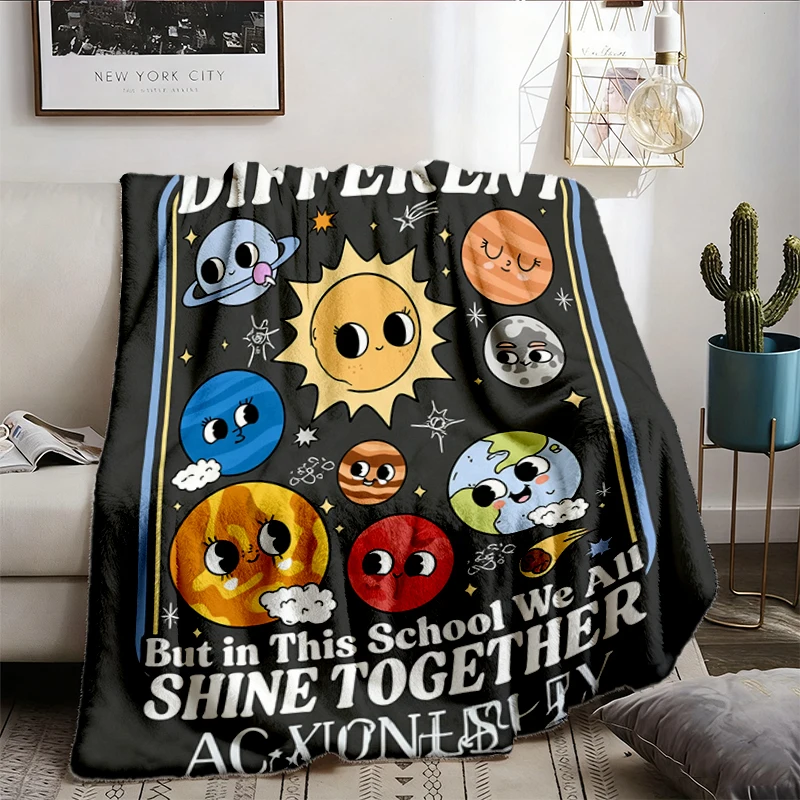 Teacher Inclusion Cozy Blanket: We Are All Different Shine Together Space Special Ed Warm Blanket, Back To School Gift A