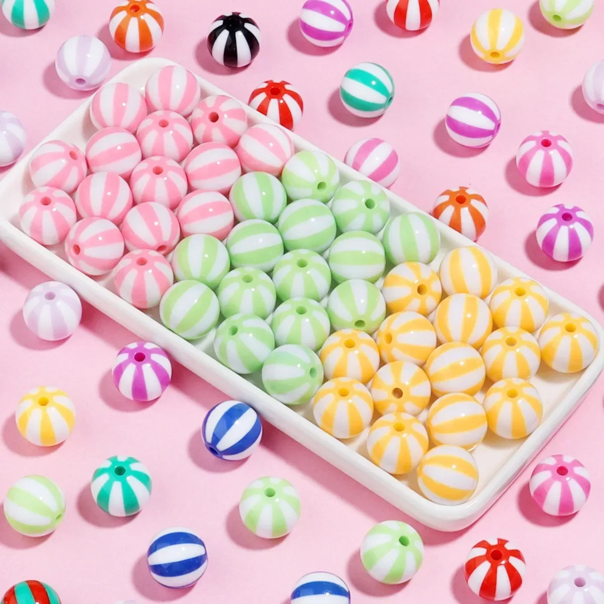 TX44 12/16/20mm Simulated Candy Acrylic Beads Colorful Stripes Round 3mm Large Hole Beads Diy Bracelet Jewelry Accessories