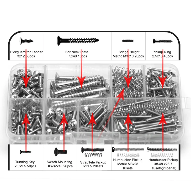 

Guitar Screws Springs Kit 9 Sizes, Pickup Mounting Springs for Single/Double Coil Pickups Guitar Parts & Accessories