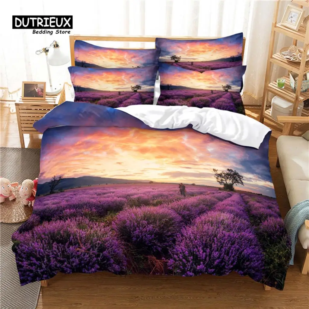 Lavender Manor Bedding Set, 3Pcs Duvet Cover Set, Soft Comfortable Breathable Duvet Cover, For Bedroom Guest Room Decor