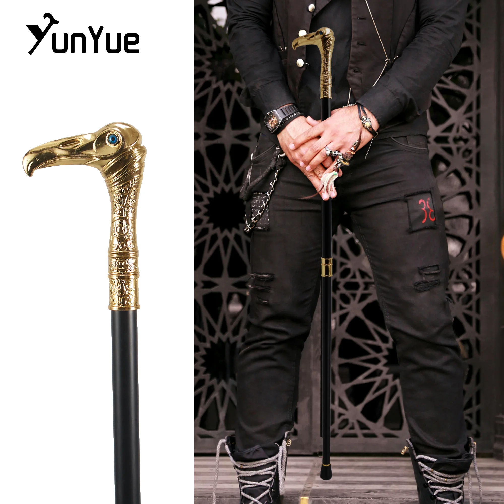 Gold Eagle Head Luxury Fashion Decorative Walking Cane Gentlemen Elegant Vintage Walking Stick The Plague Doctor Cosplay Cane