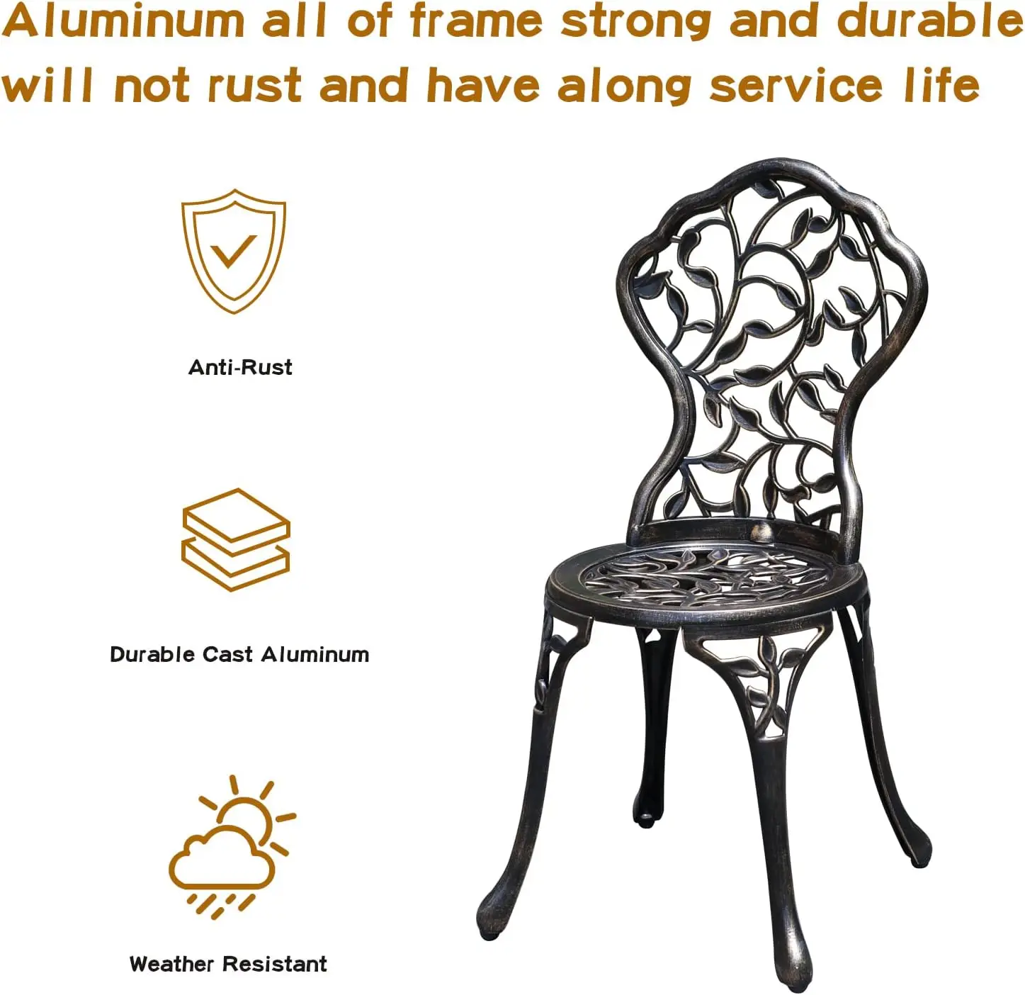 Cast Aluminum Bistro Table Set Patio Umbrella Hole Backyard Leaf Copper