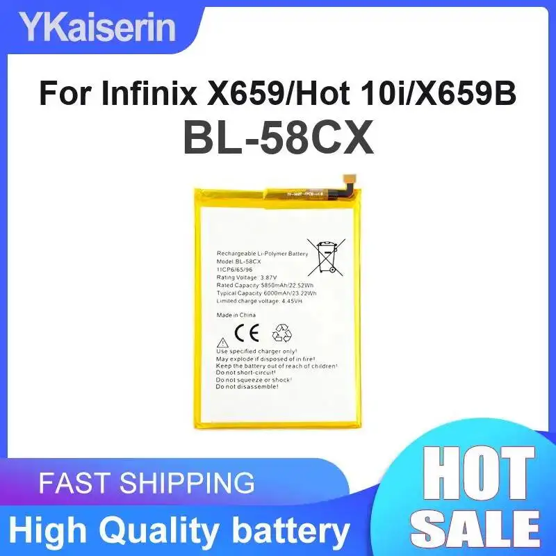 For Infinix X659 Hot 10i X659B 6000mAh Mobile Phone Battery BL-58CX Portable