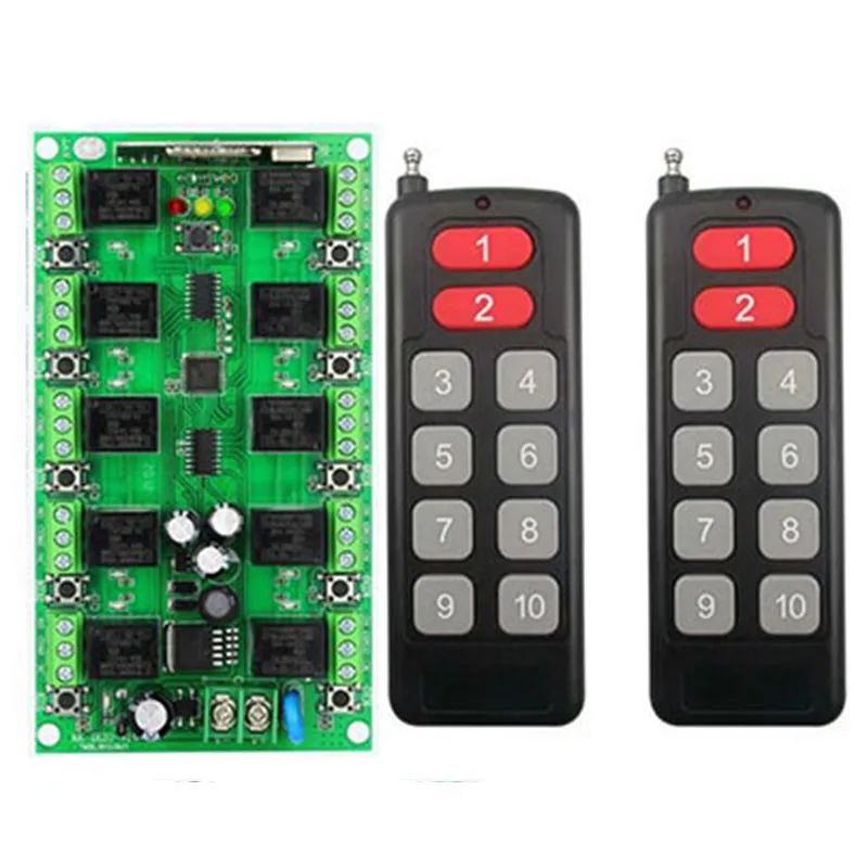 433MHZ DC 12V 10A 10 CH RF Independent Work Wireless Remote Control System Individual learning Code Light/lamp/led band