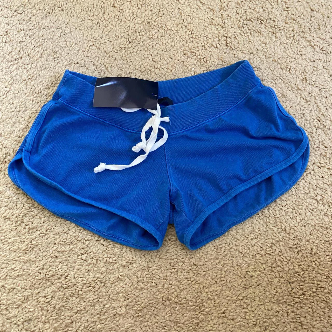 Damskie szorty sportowe w stylu vintage, niebieskie, ze sznurkiem, elastyczna talia, luźne, typu boxerki, streetwear, modne, codzienne, nowe.