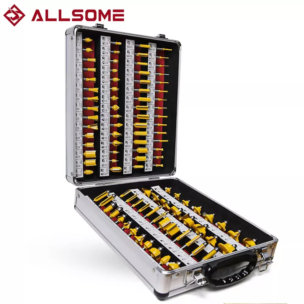 Juego de brocas para enrutador, 100 piezas, brocas para enrutador con vástago de 1/4 de pulgada para carpinteros profesionales y principiantes con caja de almacenamiento de aleación de aluminio
