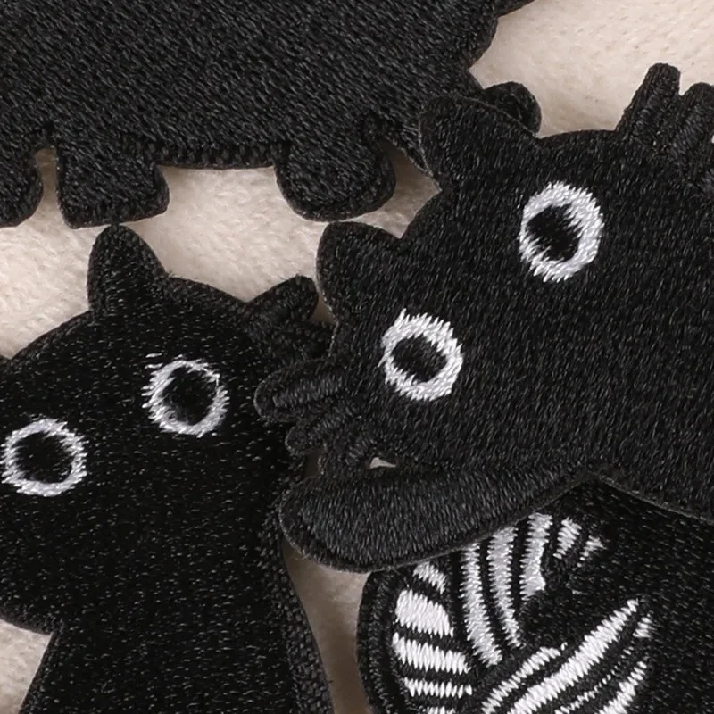 9 Stück Cartoon-Stoffaufnäher mit schwarzer Katze, zum Aufnähen, DIY-Kleidungszubehör, Schuhe und Hüte, Zubehör – Detail 5