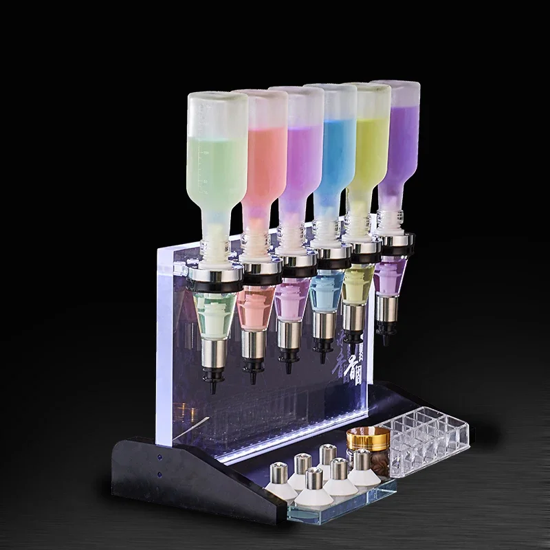 

New Acrylic Perfume Bar Bulk Sales Display Small Counter 6 Pump Head Dispenser Floor Stand