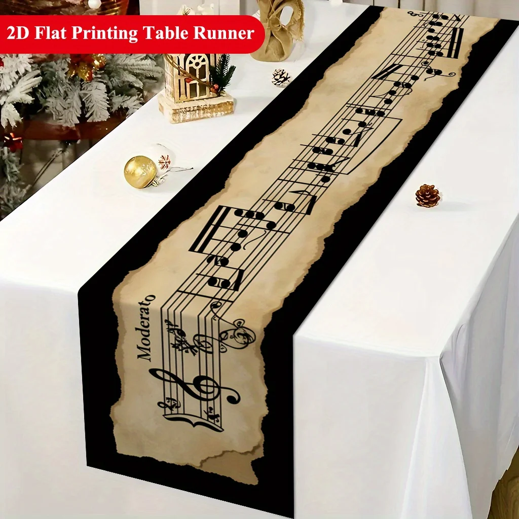 1Pc Vintage Music Score Print Table Runner Musical Symbol Art Dining Table Decoration Cloth Artistic Style Restaurant Coffee Table Long Tablecloth