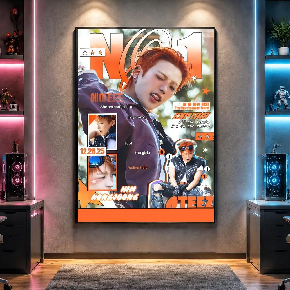 Singer H-Hongjoong ATEEZ K-Pop Leader Poster Wall Art Bedroom Living Room Dorm Bar Cafe Gym Studio Home Decor Gifts