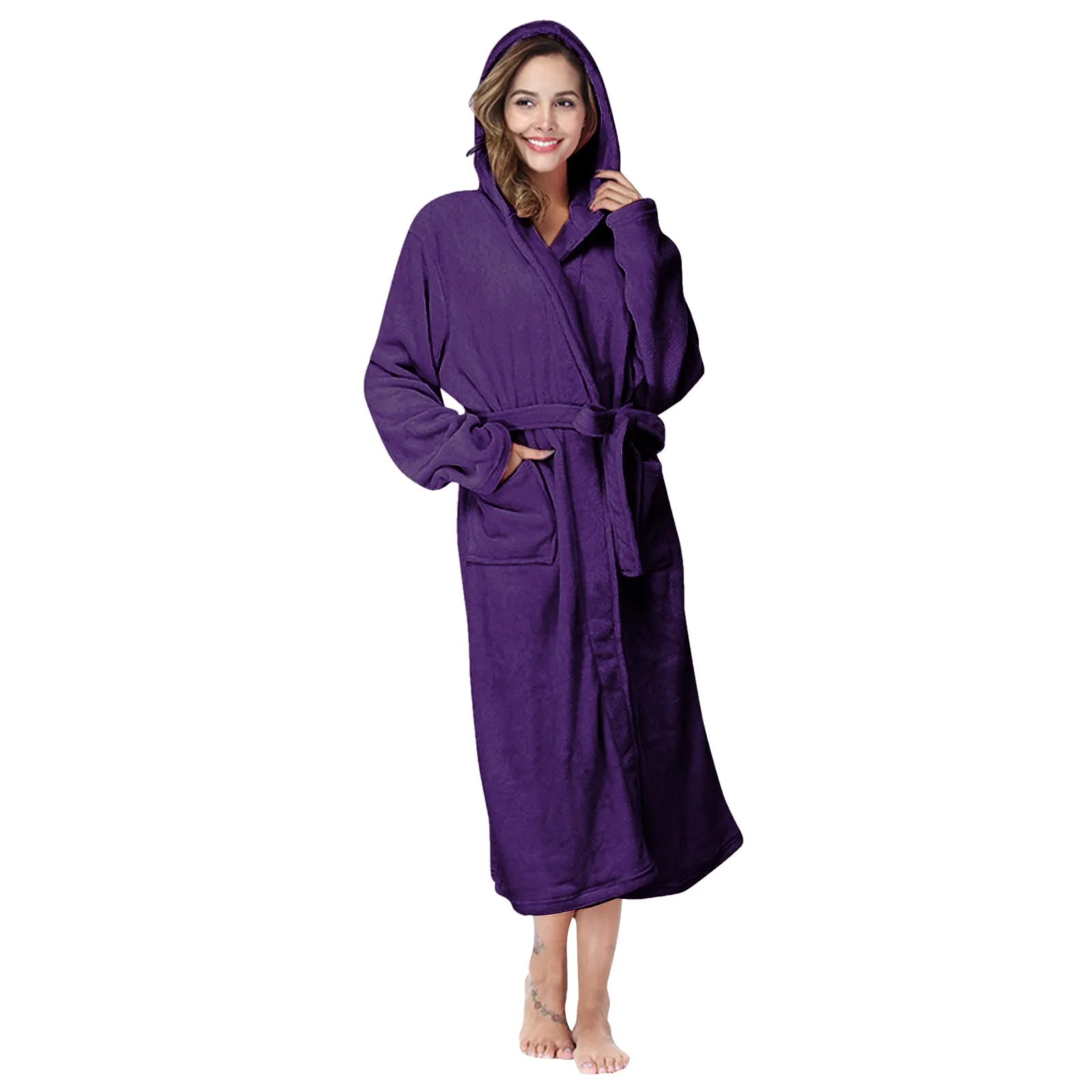 Women's Long Bathrobe Robe With Belt Sleepwear Shirt Women Might Sleep Wear