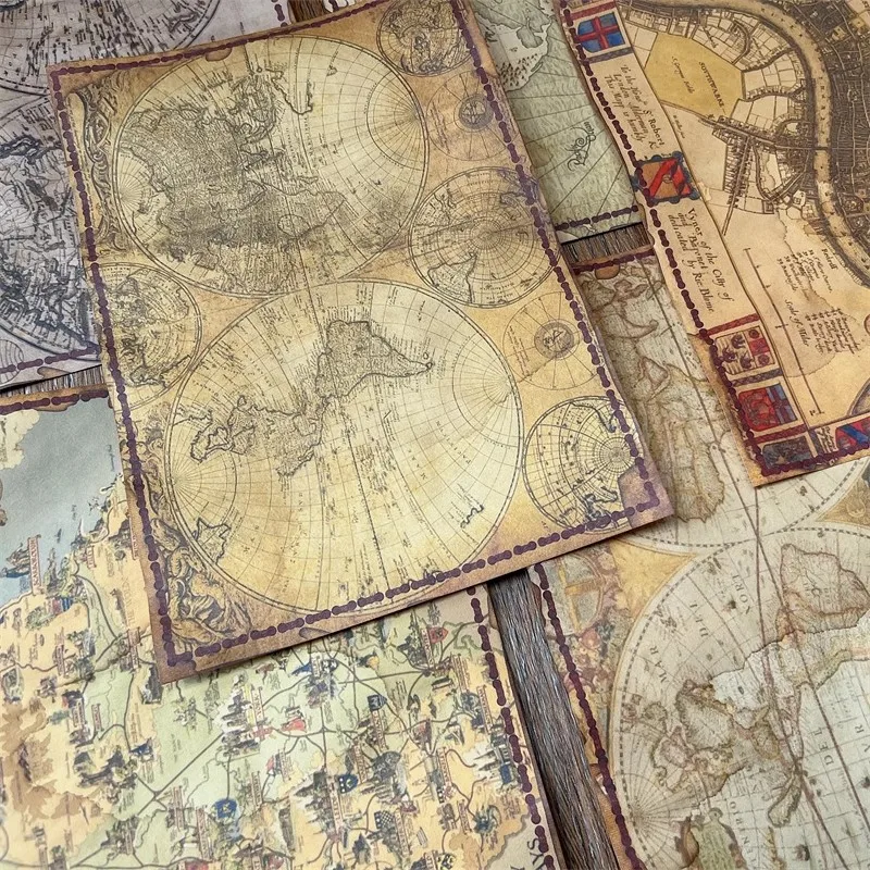 مجلة غير المرغوب فيها خمر اليدوية الديكور الأوروبي القرون الوسطى الملاحة خريطة مادة الكولاج ورقة خلفية الانتحال الحرفية