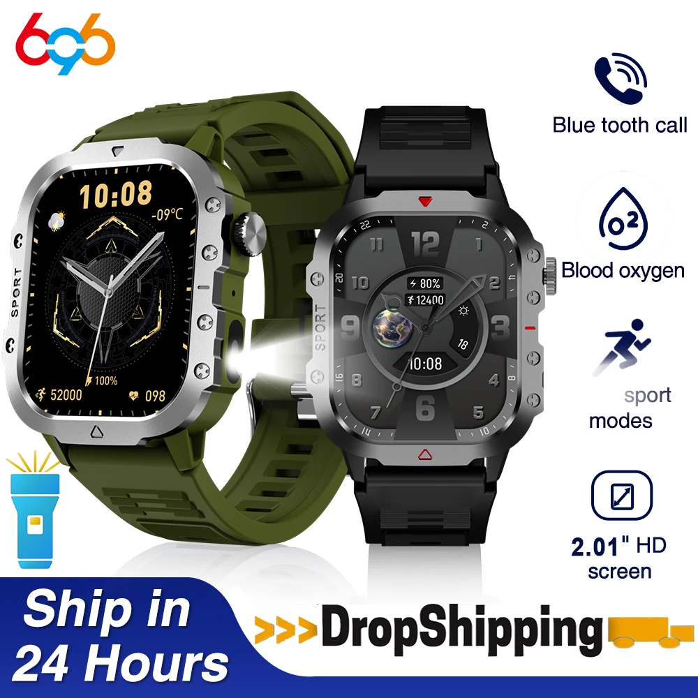 Clock Blue Tooth Call Smartwatch Flashlight Outdoor Smart Watches Waterproof Sleep Heart Rate Health Monitoring Sports Fitness