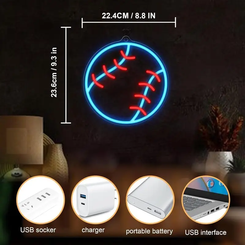 Baseball Neon Led Sign Dimmable Wall Light Up Sign Game Room Decoration Gym Sports Club Hanging Decor Signs USB Powered Lamp